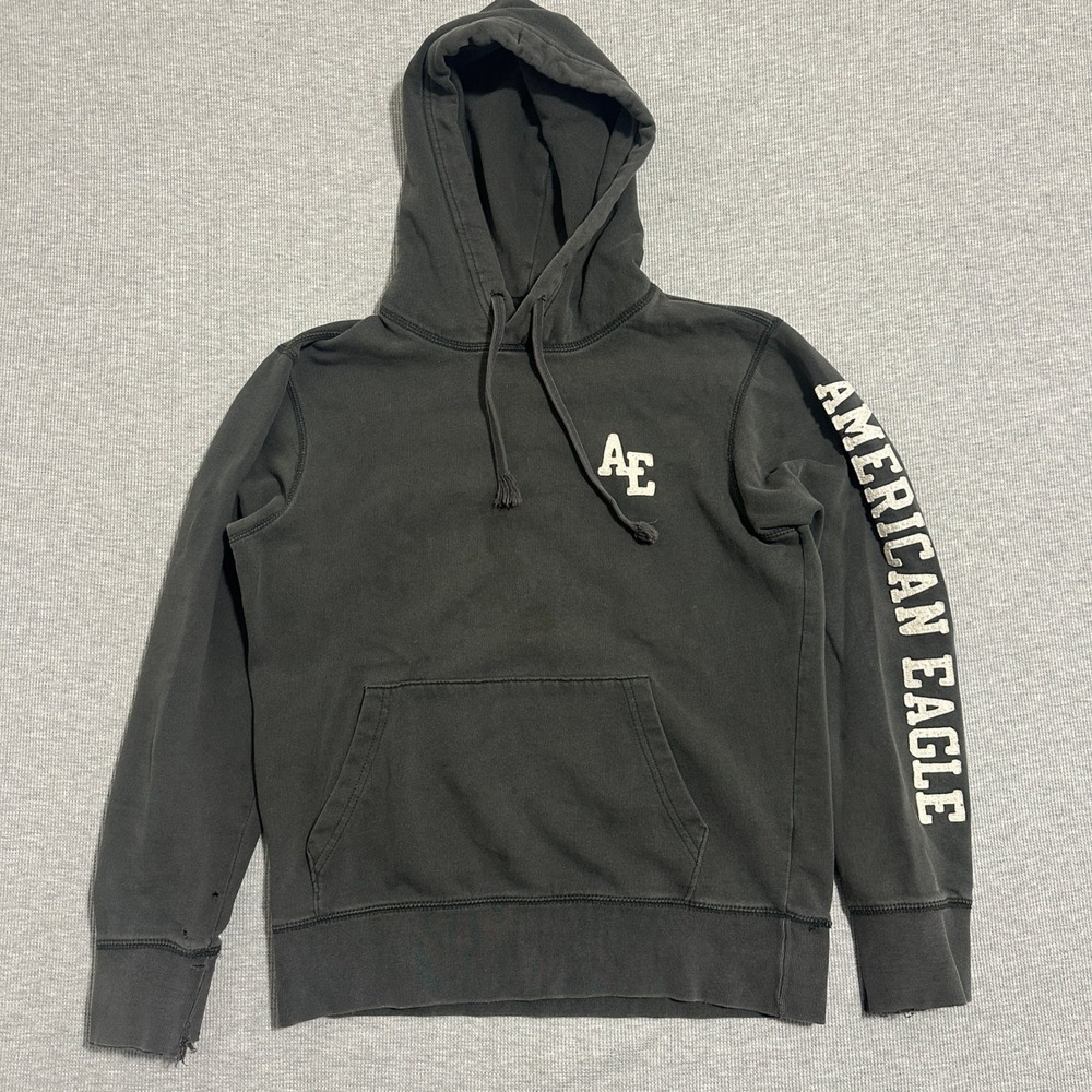 American Eagle Mens XS Dark Gray Graphic Sleeve‎ Pullover Hoodie K7255MQD